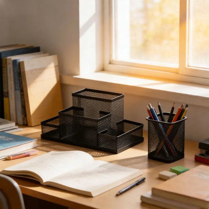 Multi-functional Black Mesh Desk Organizer Pen Holders Desktop Stationery Tame Desktop Clutter for Office Supplies Pen Holder