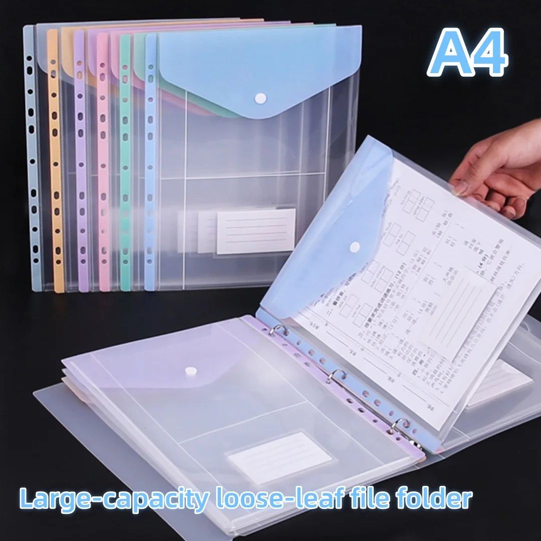 6pcs loose-leaf file bags and 3-hole loose-leaf shells, A4 large-capacity PP loose-leaf file bags for school, home, office